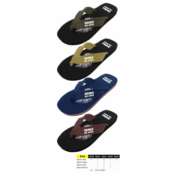 P10 - Tongs tissu - du 38 au 47 - 4 couleurs - 20 paires
